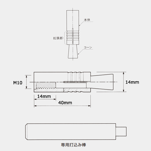 ル−ティカットアンカ−（ＣＡ・ＣＡＳ 10CAS(M10 ステンレス 生地