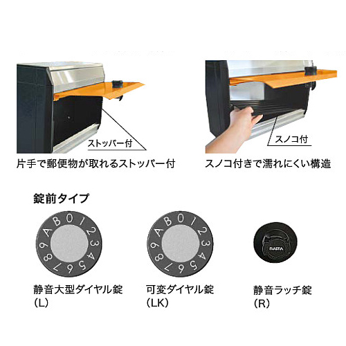 スギカウ / 薄型ポスト KS-MB621S-LK 可変ダイヤル錠