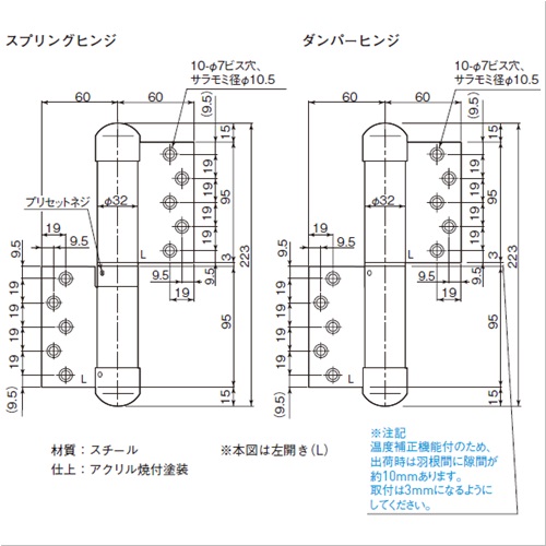 スギカウ / オートヒンジ 丁番型 空丁番 屋外ドア用 130R-PC シルバー