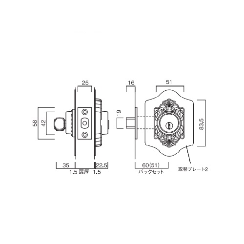 古代 本締取替錠 922054 AB BS60 DT30-40 1組：福祉用具のバリューケア