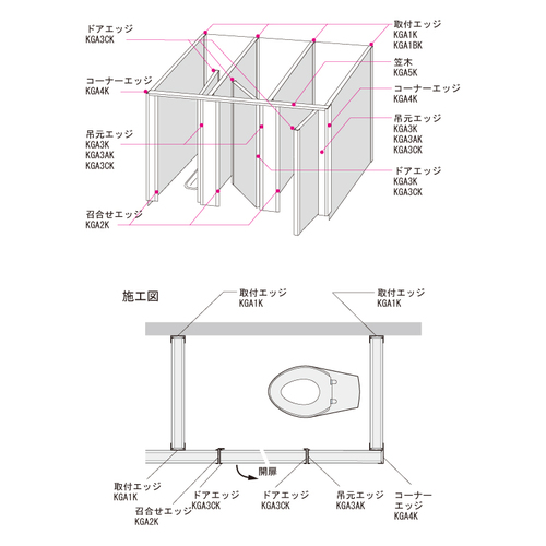 スギカウ アルミトイレブースドア 召合せエッジ Kga3c38k