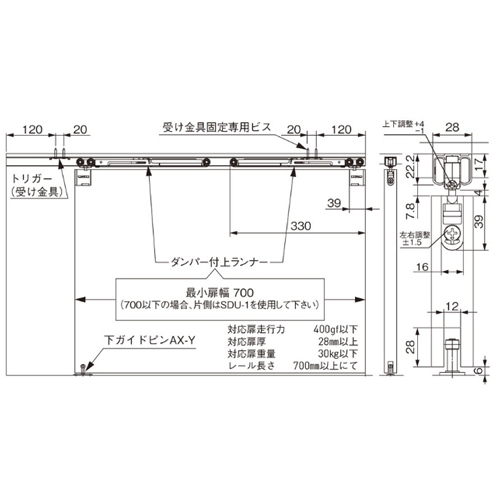 スギカウ / 上吊り引戸クローザSDU-HDC用 下ガイドピン AX-Y